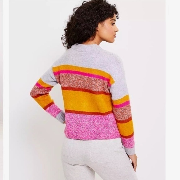 Lou & Grey Loft Gray Pink & Orange Striped Crewneck Pullover Longsleeve Sweater - Picture 2 of 5